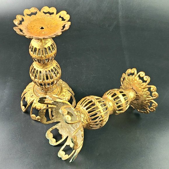 Vintage Brass Ornate Beautiful Candle Holders - Made in Japan - Pair - Picture 6 of 12